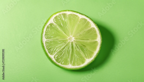 lime and sliced lime, isolated light green background, above view. copy space for text 