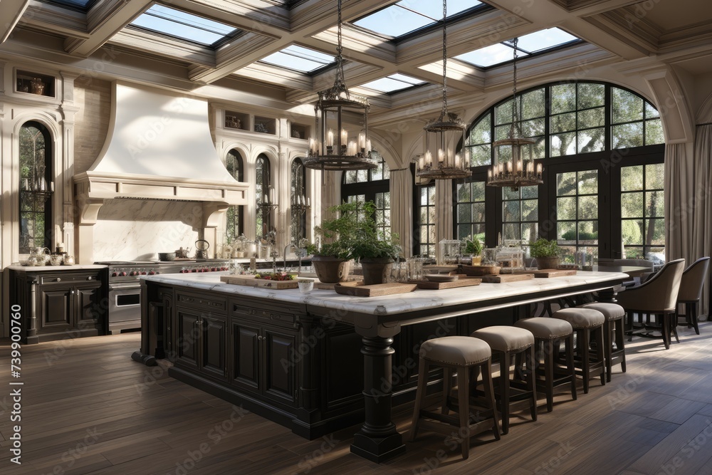 an European style kitchen interior design with tall windows advertising photography an European style kitchen interior design with tall windows advertising photography