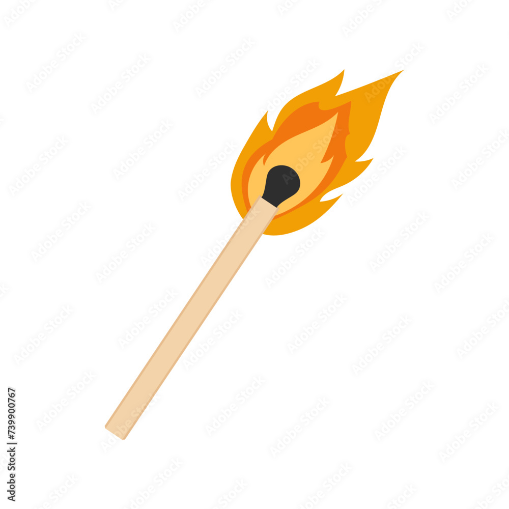 burning match flat vector design on white background burning match flat vector design on white background