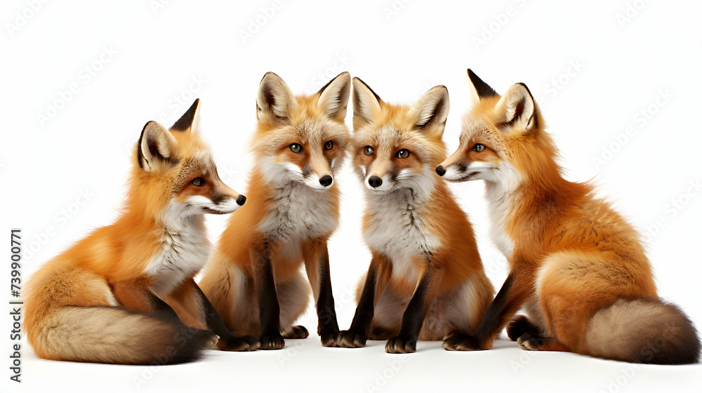 A group of playful red foxes