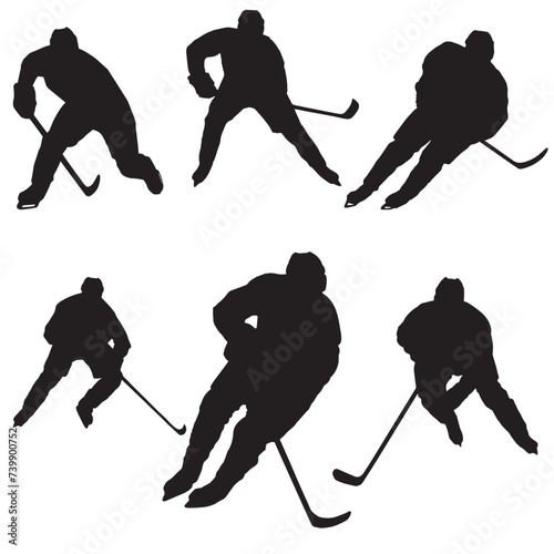 Hockey players. Hockey. Six silhouettes of hockey players. The shadows of the hockey players. Stencils	