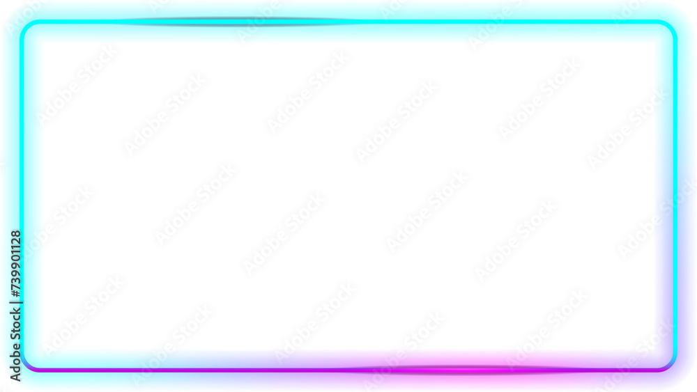 Neon frame in Cyan purple , rectangle light sign box, outline border with 15:8 aspect ratio for web presentation, thumbnail, ad, banner, png with transparent background.