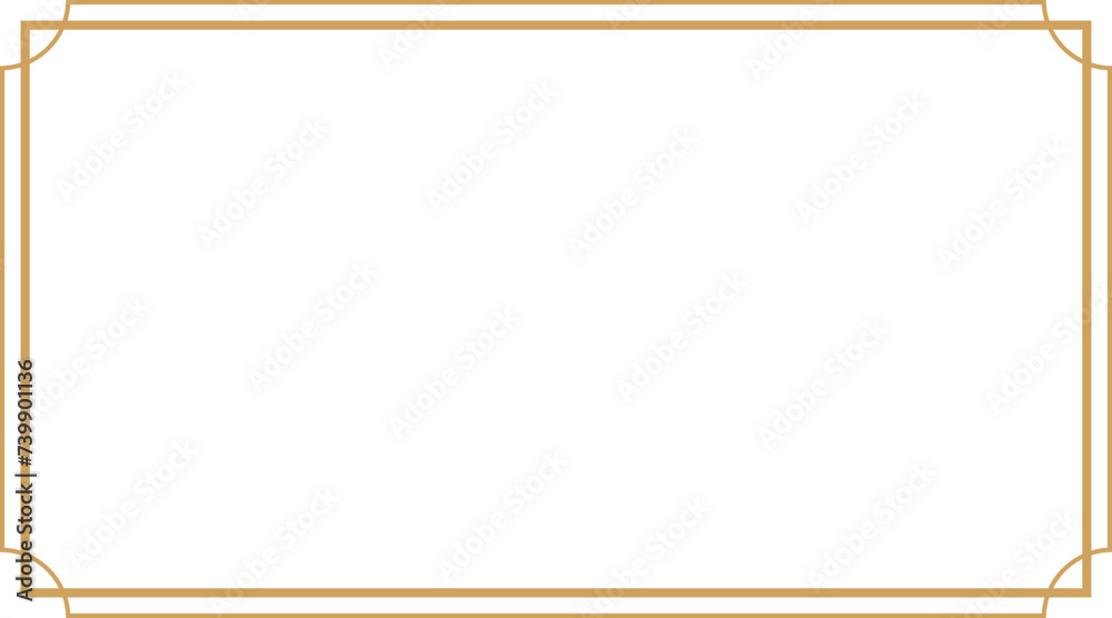 Rectangle art deco gold frame with 3.375 : 1.875 aspect ratio for business card, horizontal border cutout, svg  with transparent background.