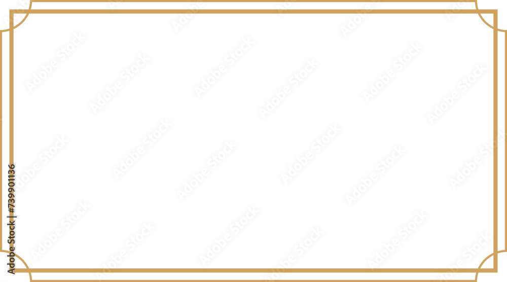 Rectangle art deco gold frame with 3.375 : 1.875 aspect ratio for business card, horizontal border cutout, svg with transparent background. Rectangle art deco gold frame with 3.375 : 1.875 aspect ratio for business card, horizontal border cutout, svg with transparent background.
