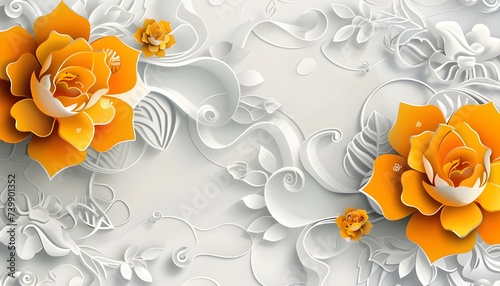 Yellow. follwer  seamless flower for wall tiles design 3d illustration and 3d rendering
 photo
