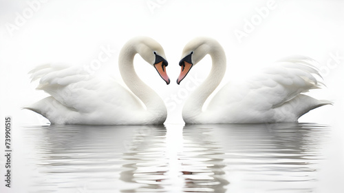A pair of elegant swans in a graceful swim