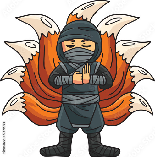 Ninja with Nine Tails Cartoon Colored Clipart 