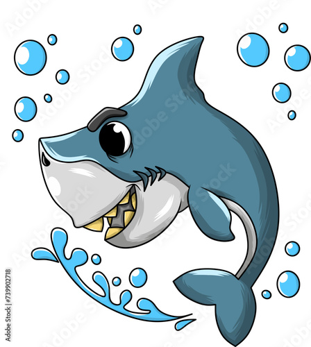 Cute blie shark with bubbles in the water photo