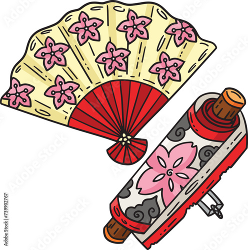 Ninja Scroll and Fan Cartoon Colored Clipart 