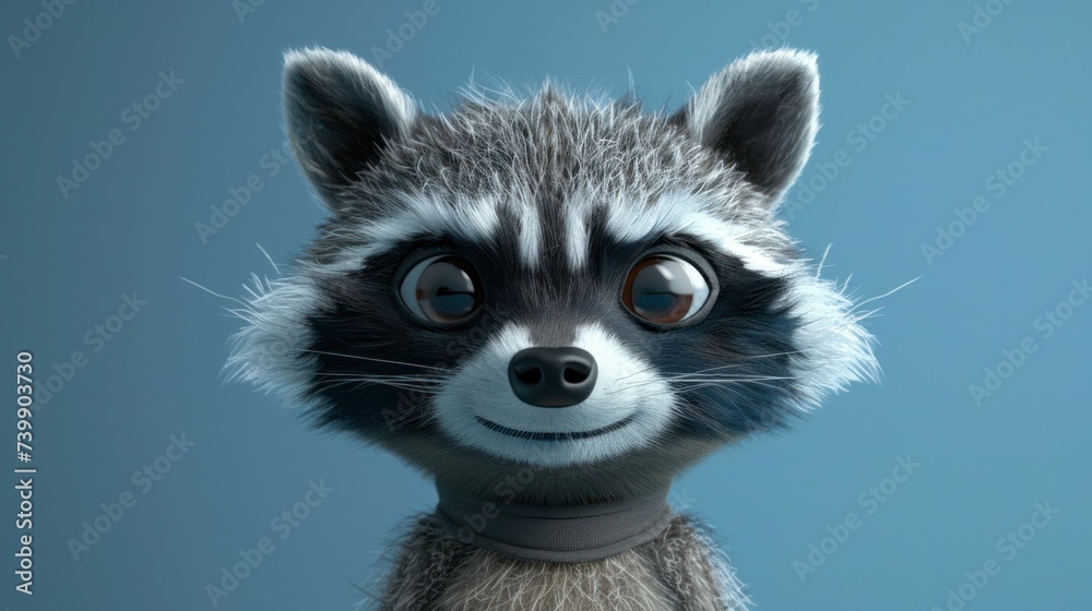 Fototapeta premium Cheeky 3D cartoon raccoon with mask in night sky blue ambiance