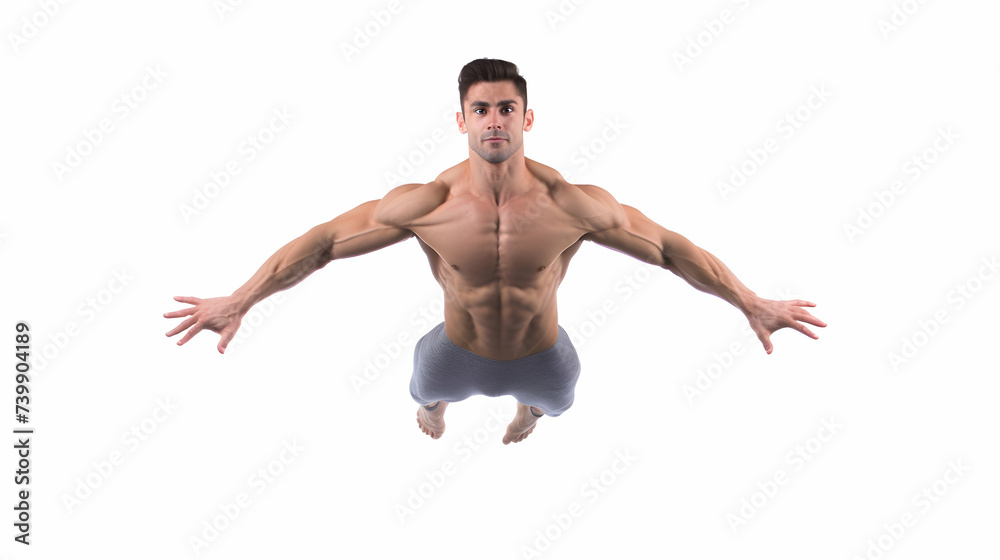 Male Gymnast in mid-air a graceful display