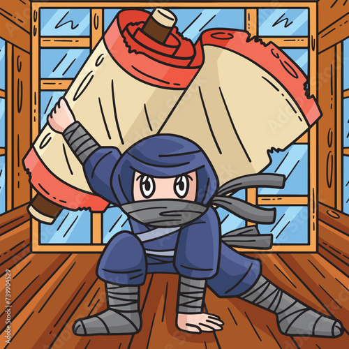 Ninja with Jutsu Scroll Colored Cartoon 