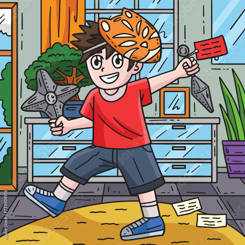 Ninja Child with Kunai Shuriken Toys Colored 