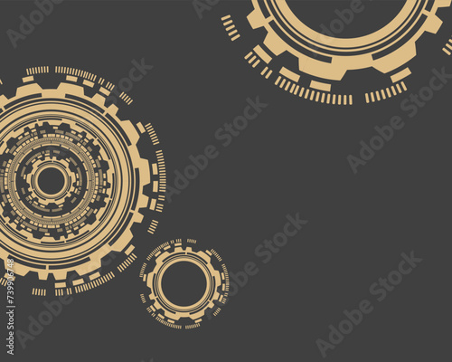 Abstract tech background. Golden technical mechanisms on a black background. Background, vector