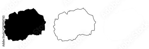 North Macedonia country silhouette. Set of 3 high detailed maps. Solid black silhouette, thick black outline and thin black outline. Vector illustration isolated on white background. photo