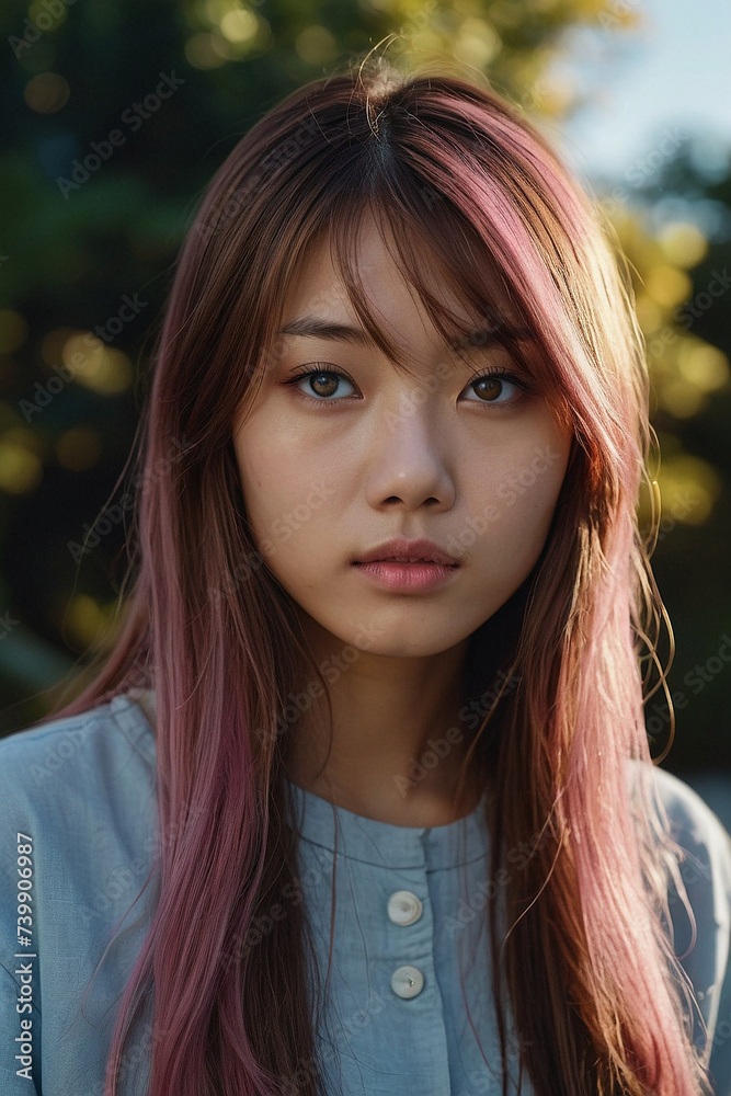 Portrait of a beautiful Japanese woman with long brown hair. Portrait of a beautiful Japanese woman with long brown hair.