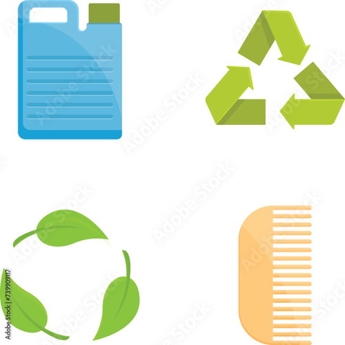 Recycling icons set cartoon vector. Various item and recycling sign. Ecology, environmental protection