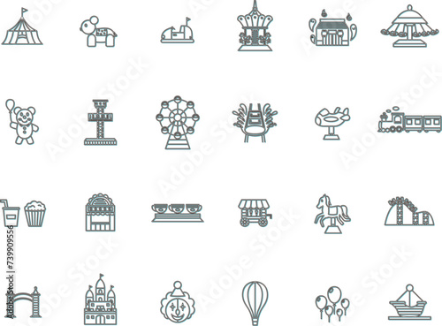 カラーシャドウのテーマパーク関連イラストアイコンセット　水色