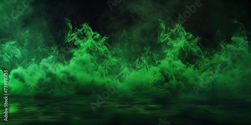 Mysterious Green Smoke Rising in a Dark Atmosphere Highlighting Abstract Patterns