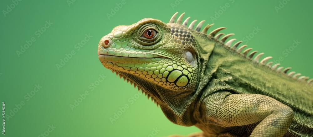 close up view of green Iguana (Iguana iguana) with blur background