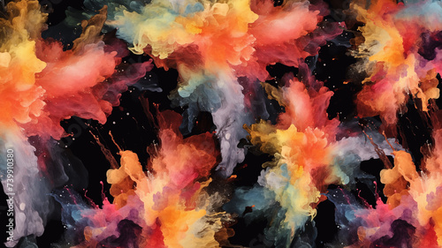 Colorful watercolor splashes on black background. Abstract background