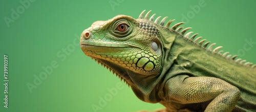 close up view of green Iguana  Iguana iguana  with blur background