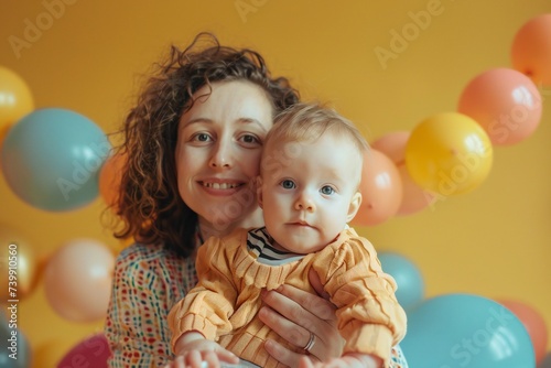 Family, motherhood, parenting, people baby and child care concept. Happy mother with adorable baby