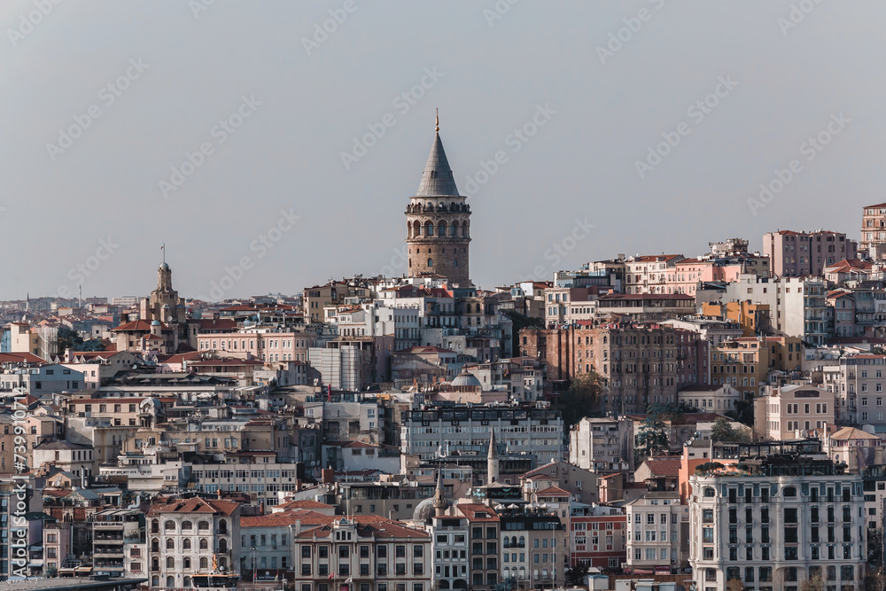 Istanbul, Turkey,  Cityscape with Galata Tower and Beyoglu, or Pera district in Istanbul in a beautiful summer day. Tourism or architecture history concept