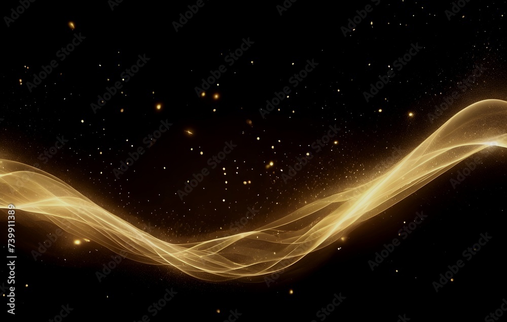 Image of golden waves on a black background The waves are smooth and flowing. Move beautifully and mysteriously. The black background helps highlight the waves. and create a mysterious atmosphere wort