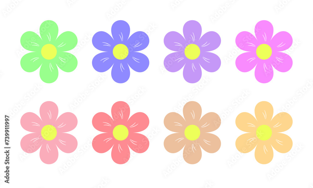 set of flowers, flowers in pastel colors, images, nature, flowers, vector, illustration, design, pattern, seamles, decoration, set, color, daisy, wallpaper, garden, art, element, plant, sticker, icons