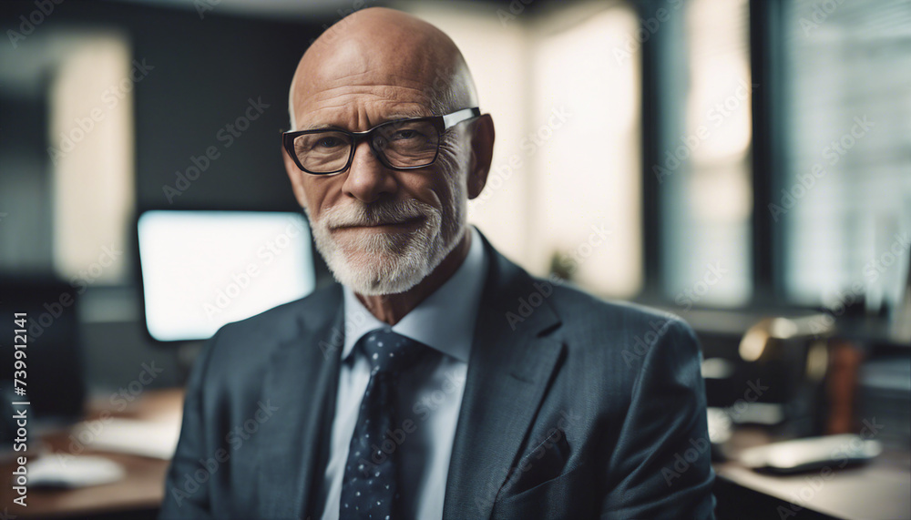 Fototapeta premium portrait of a senior executive in his office, bald and fit 