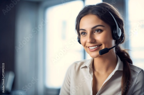Business customer using headset