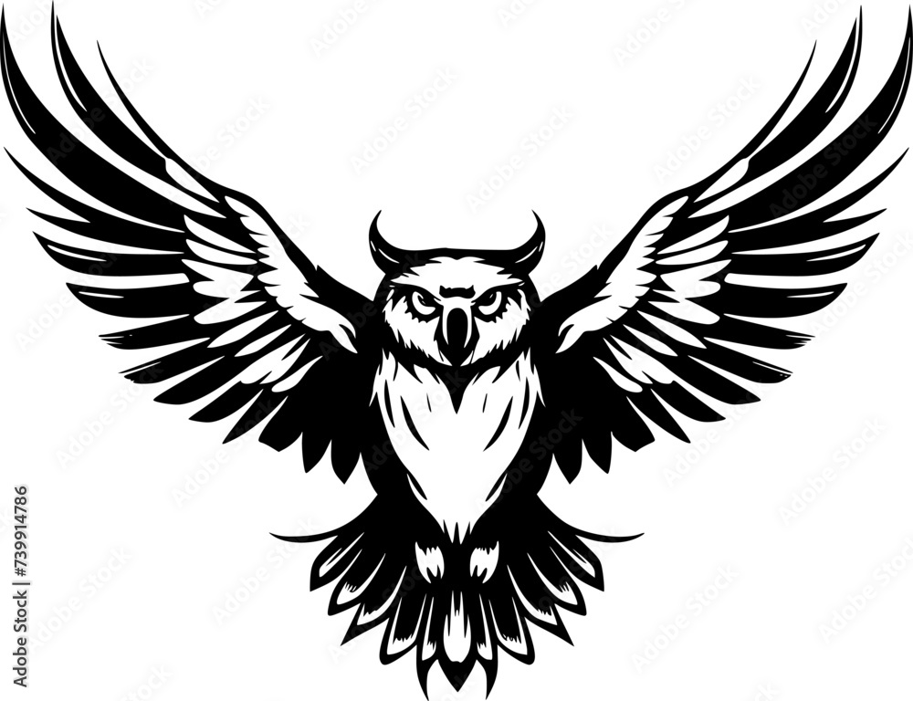 Fototapeta premium Owl - Black and White Isolated Icon - Vector illustration