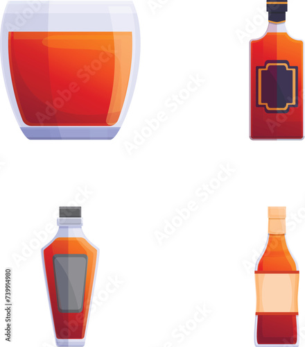 Whiskey icons set cartoon vector. Various alcoholic beverage. Time to drink