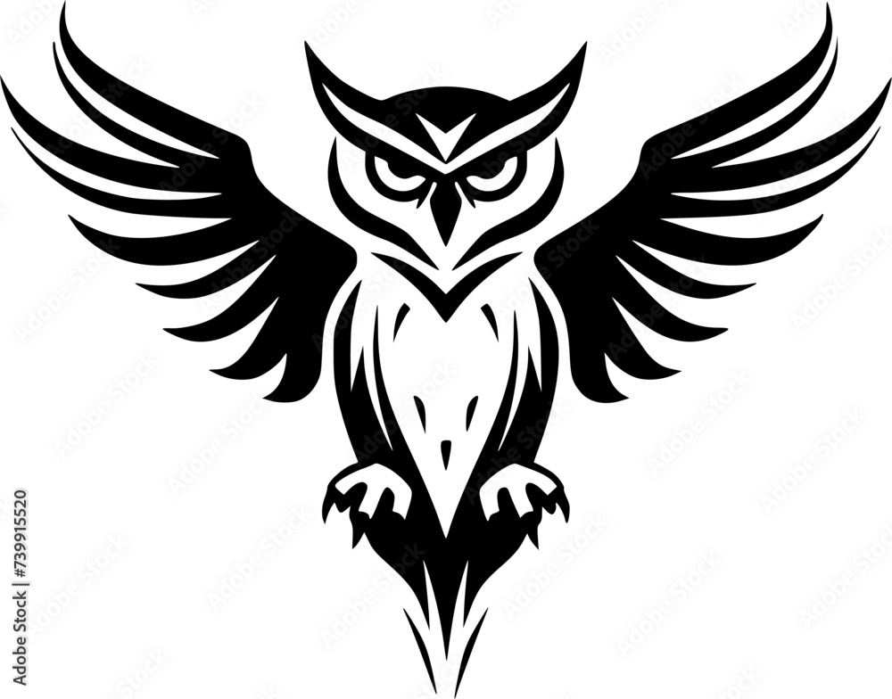 Obraz premium Owl | Black and White Vector illustration