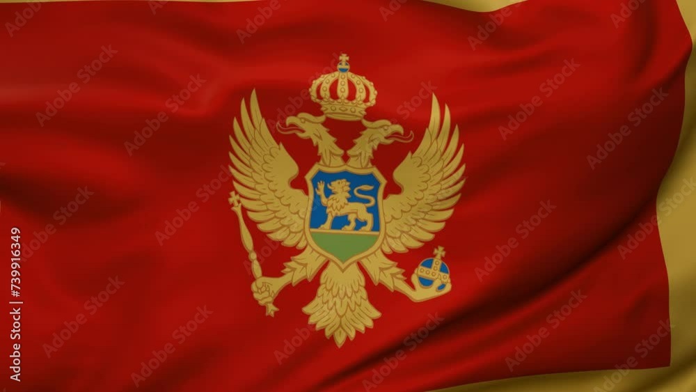 Montenegro wavy flag swaying in the wind, looped endless cycled video, full screen covers flag background Montenegro wavy flag swaying in the wind, looped endless cycled video, full screen covers flag background