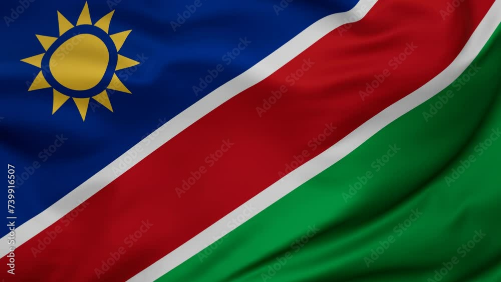Namibia wavy flag swaying in the wind, looped endless cycled video, full screen covers flag background