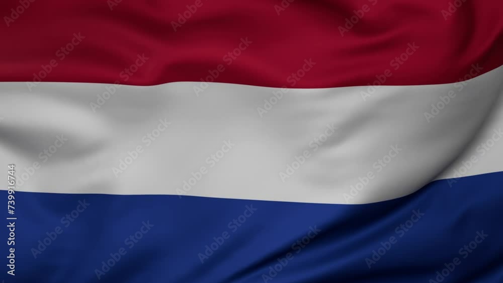 Netherlands or Holland wavy flag swaying in the wind, looped endless cycled video, full screen covers flag background Netherlands or Holland wavy flag swaying in the wind, looped endless cycled video, full screen covers flag background