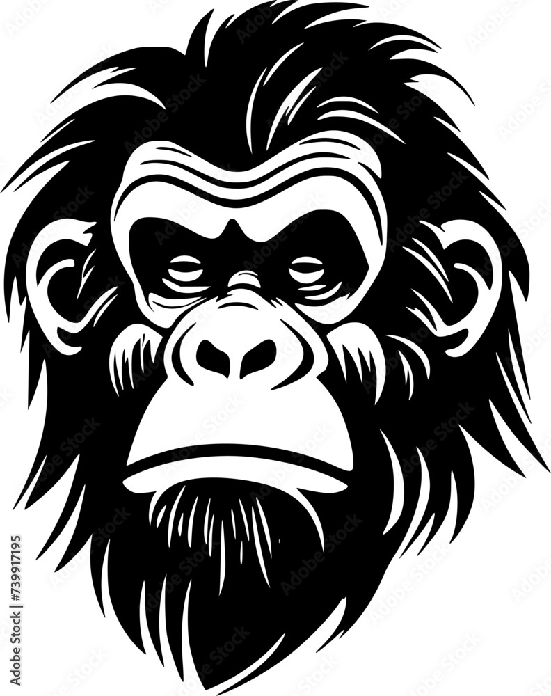 Chimpanzee | Black and White Vector illustration