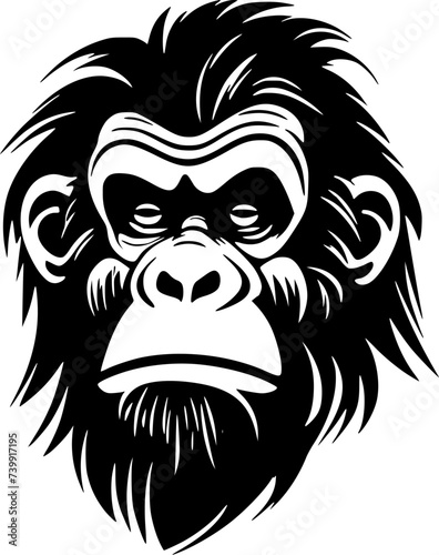 Chimpanzee   Black and White Vector illustration