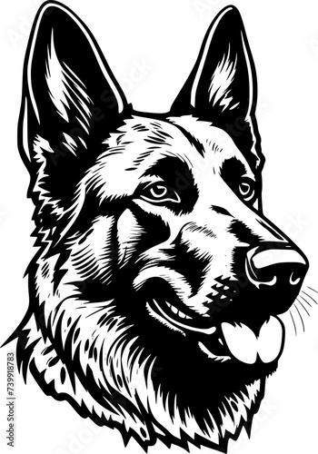 German Shepherd - Black and White Isolated Icon - Vector illustration