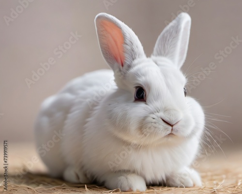 Photo Of Cute Animal Pet Rabbit Or Bunny White Color Smiling And Laughing Isolated With, Easter Background, Rabbit, Animal, Pet, Cute, Fur, Ear, Mammal, Background, Celebration, Generate By Ai.