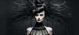 Dramatic black and white fashion portrait with exotic hairstyle