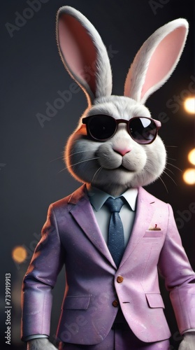 Photo Of 3D Rendered Illustration Of Abstract, Modern, Easter Bunny Dressed, Standing And Posing As A Human, Trendy Modern Hipster, Animal In Fashion Suit, Illustration. © Pixel Matrix