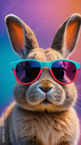 Photo Of Cool_Bunny_With_Sunglasses_On_Colorful_Background.