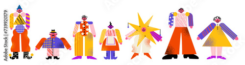 Cartoon geometric mascot characters. Geometric shapes, various shapes. Retro set of abstract people in cartoon comic groovy style