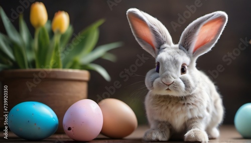 Photo Of Easter Bunny And Easter Eggs. © Pixel Matrix
