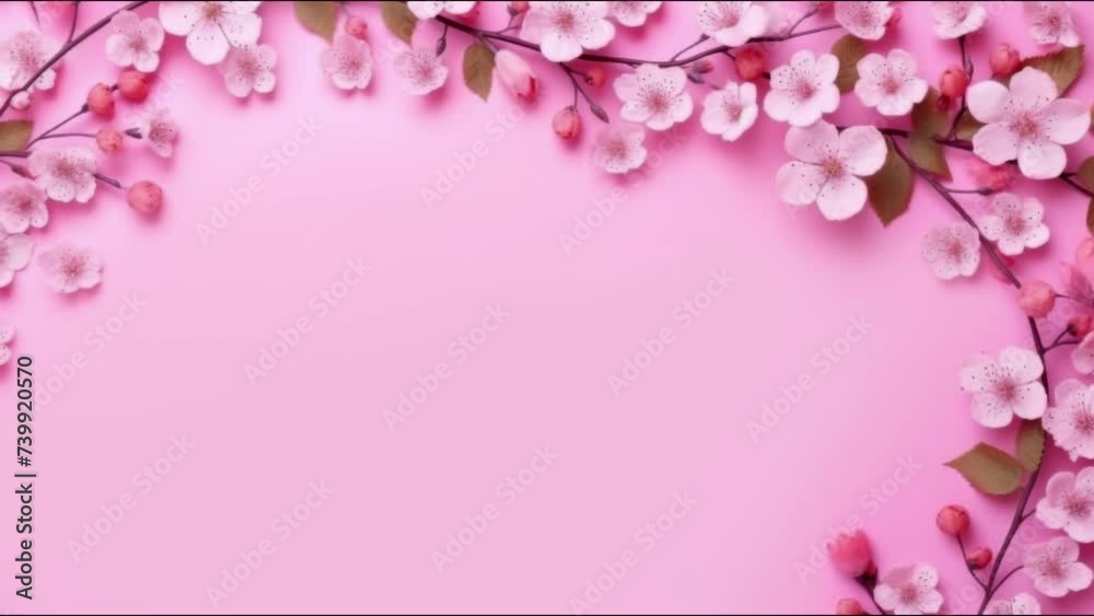 Hello Spring text animation with Cherry blossom leaves decorations background. Generative AI Hello Spring text animation with Cherry blossom leaves decorations background. Generative AI