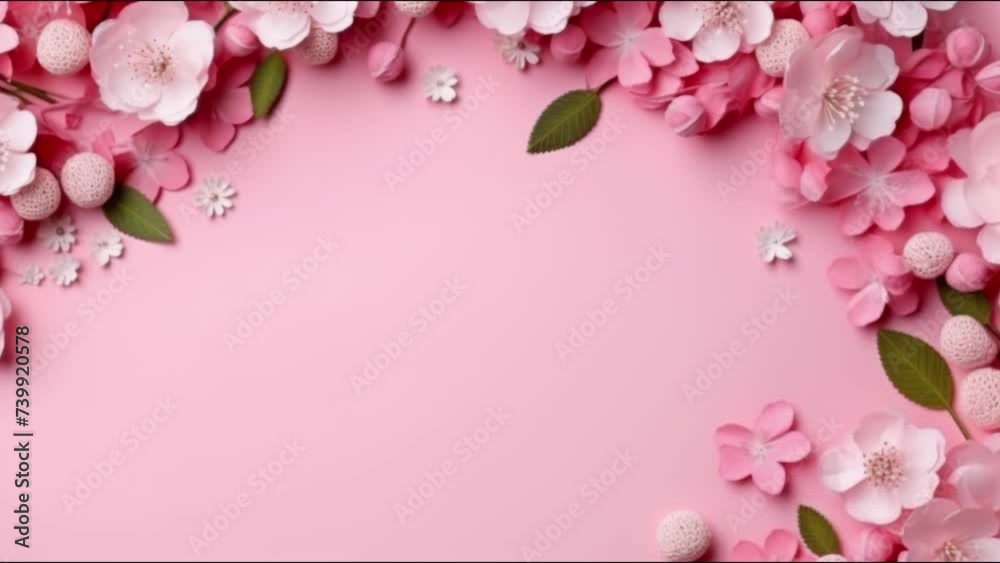 Hello Spring text animation with Cherry blossom leaves decorations background. Generative AI Hello Spring text animation with Cherry blossom leaves decorations background. Generative AI