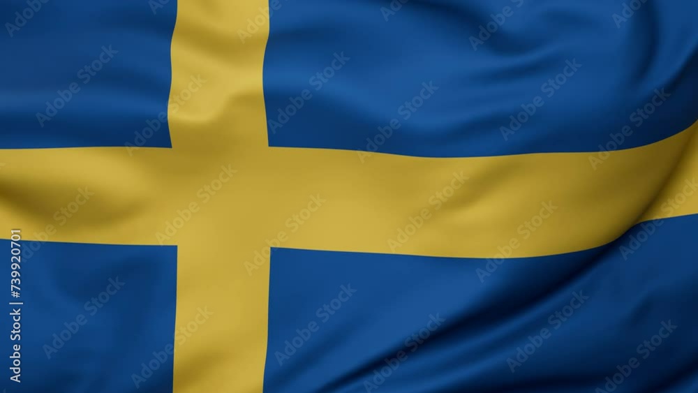 Sweden wavy flag swaying in the wind, looped endless cycled video, full screen covers flag background Sweden wavy flag swaying in the wind, looped endless cycled video, full screen covers flag background